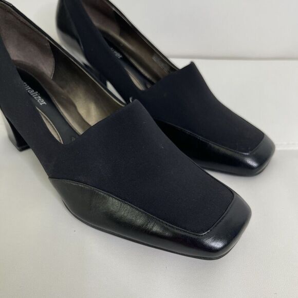 Naturalizer Heeled Loafers Pumps Sz 8.5 Black Leather Block Heels Office Classic - Picture 2 of 16